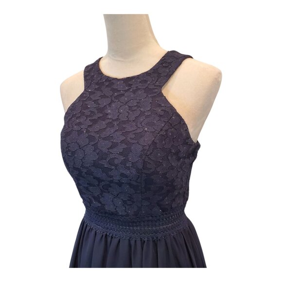 SPEECHLESS SZ 9 Jr High-Low Halter-style Sparkle Lace Cocktail Dress/Gown Navy - Picture 2 of 10